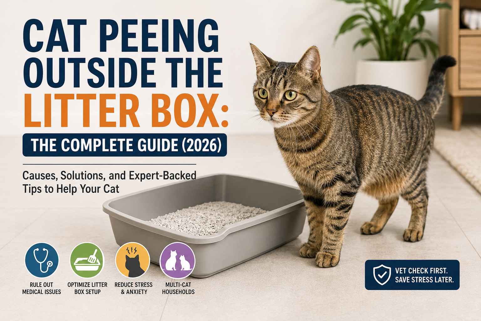Cat Peeing Outside Litter Box: Complete Guide (2026) 4 A cat drinking from a ceramic water fountain beside a bowl of wet cat food on a kitchen floor