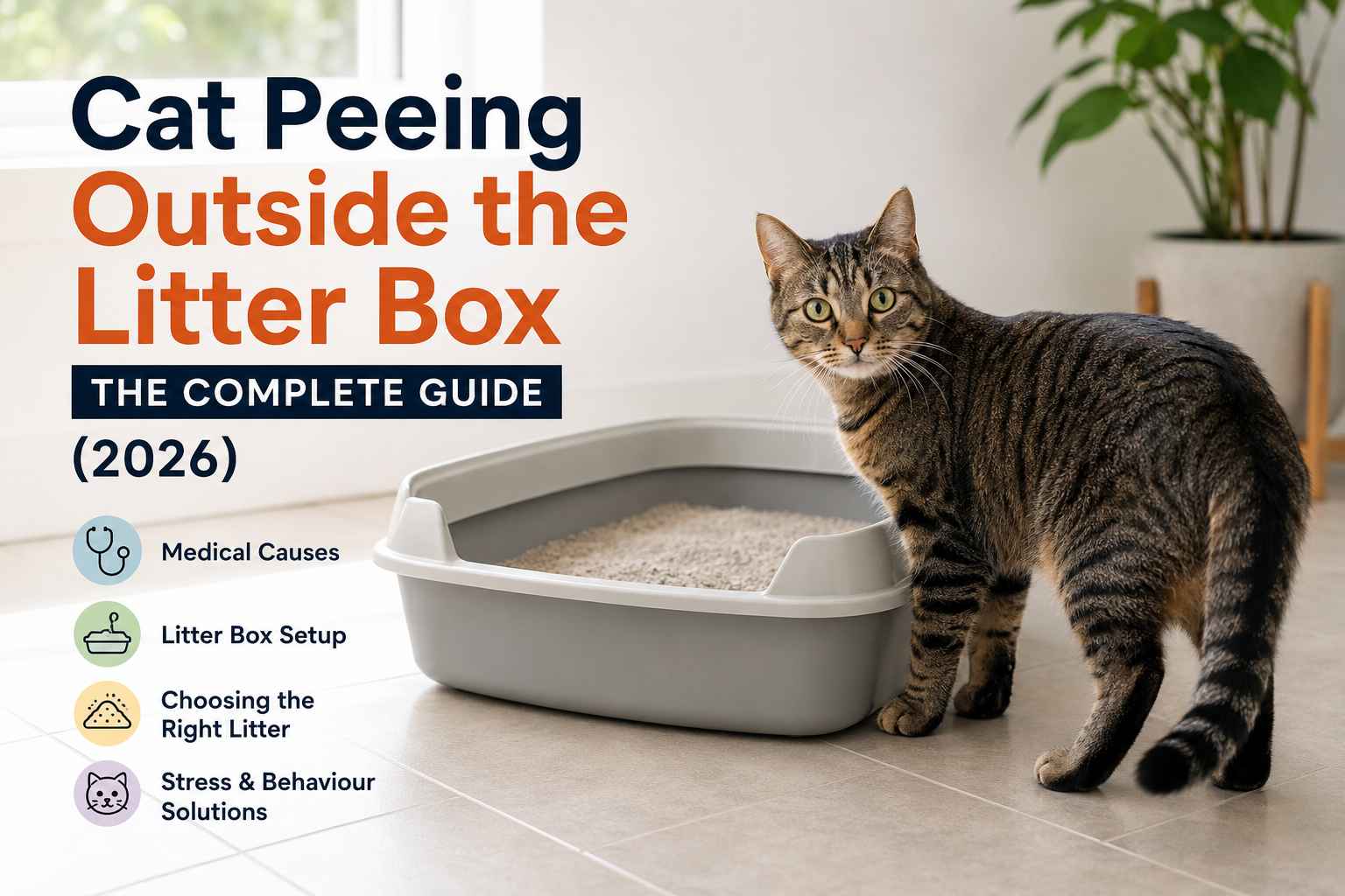 Cat Peeing Outside Litter Box: Complete Guide (2026) 2 Illustration showing three litter box placements in a home floor plan: one in a quiet corner, one away from the food bowl, one near a cat's favourite resting area