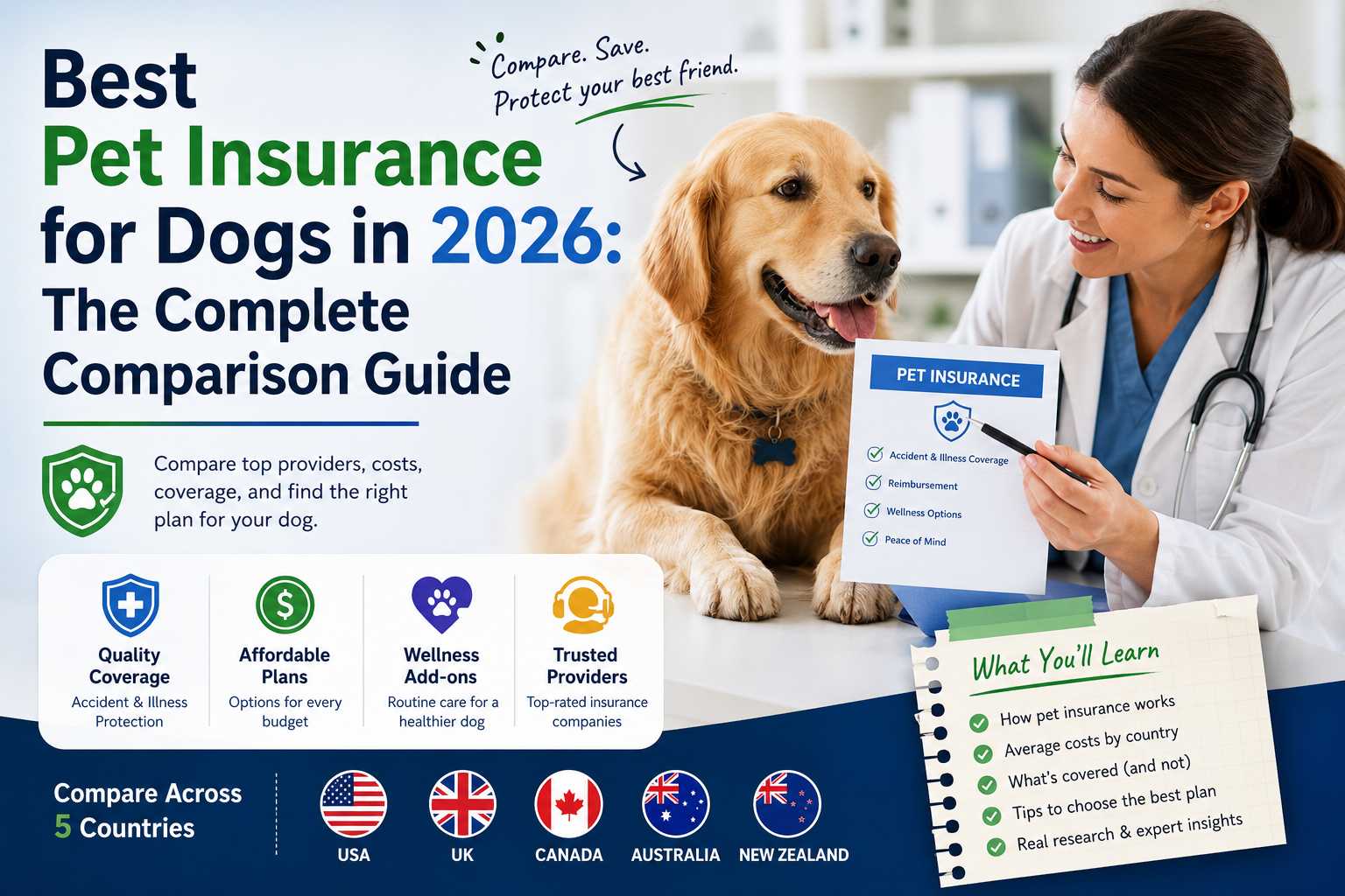 Best Pet Insurance for Dogs in 2026: Complete Guide 1 Owner and veterinarian reviewing a dog's pet insurance paperwork during a wellness check-up. Best Pet Insurance for Dogs