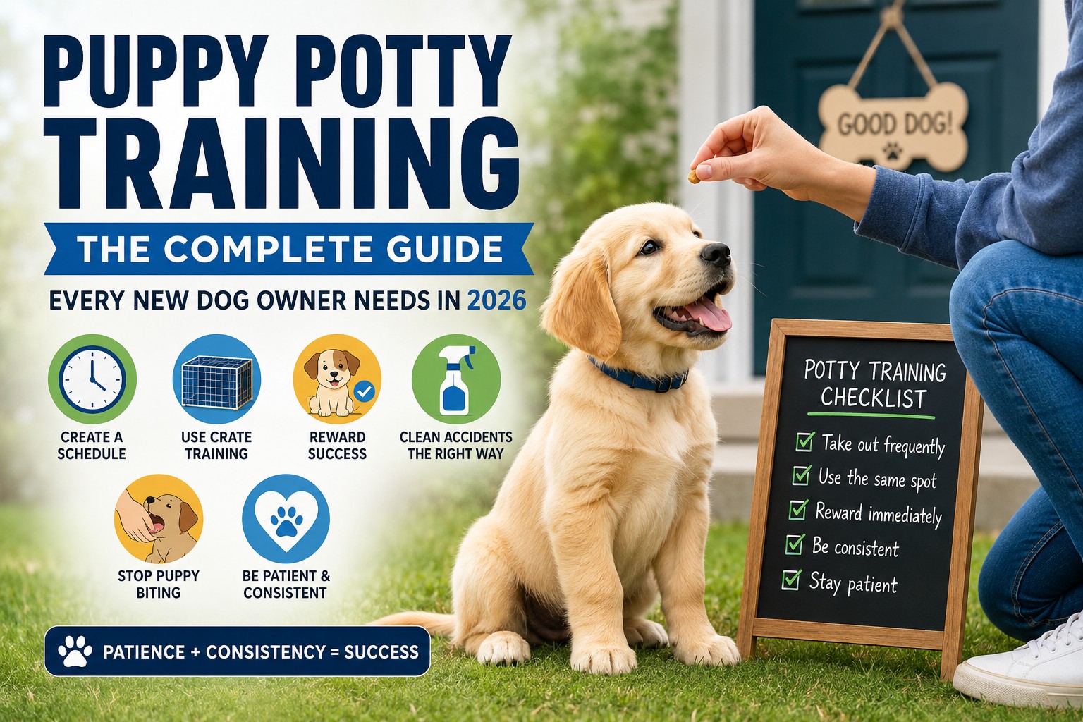 Simple daily puppy potty schedule chart showing break times by age, from 8 weeks to 6 months