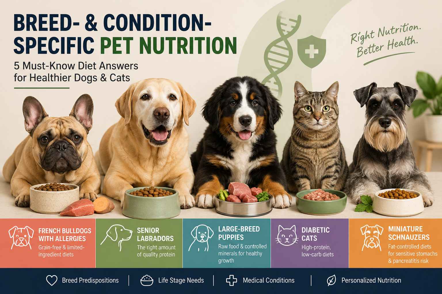 Grain-Free Dog Food for Allergic French Bulldogs (2026) 2 Senior Labrador Retriever eating from a bowl at home
